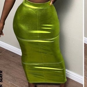 Metallic green maxi bodycon skirt